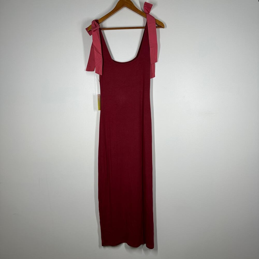 NWT Summersalt Womens Soft Ribbed Tie Shoulder Sleeveless Maxi Dress Pink Medium - Picture 5 of 8